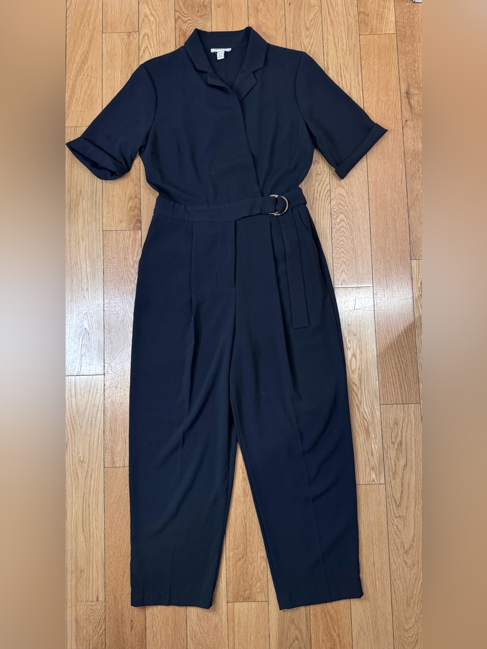 Topshop Black Short-Sleeve D-Ring Belt Jumpsuit